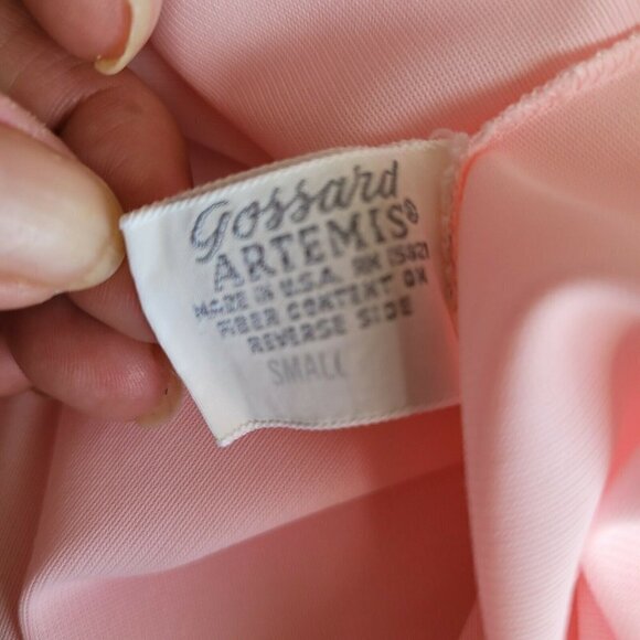 Vintage Gossard Artemis Nightgown Pink Satin Trimmed Small Roses Embroidery 60's - Picture 7 of 8